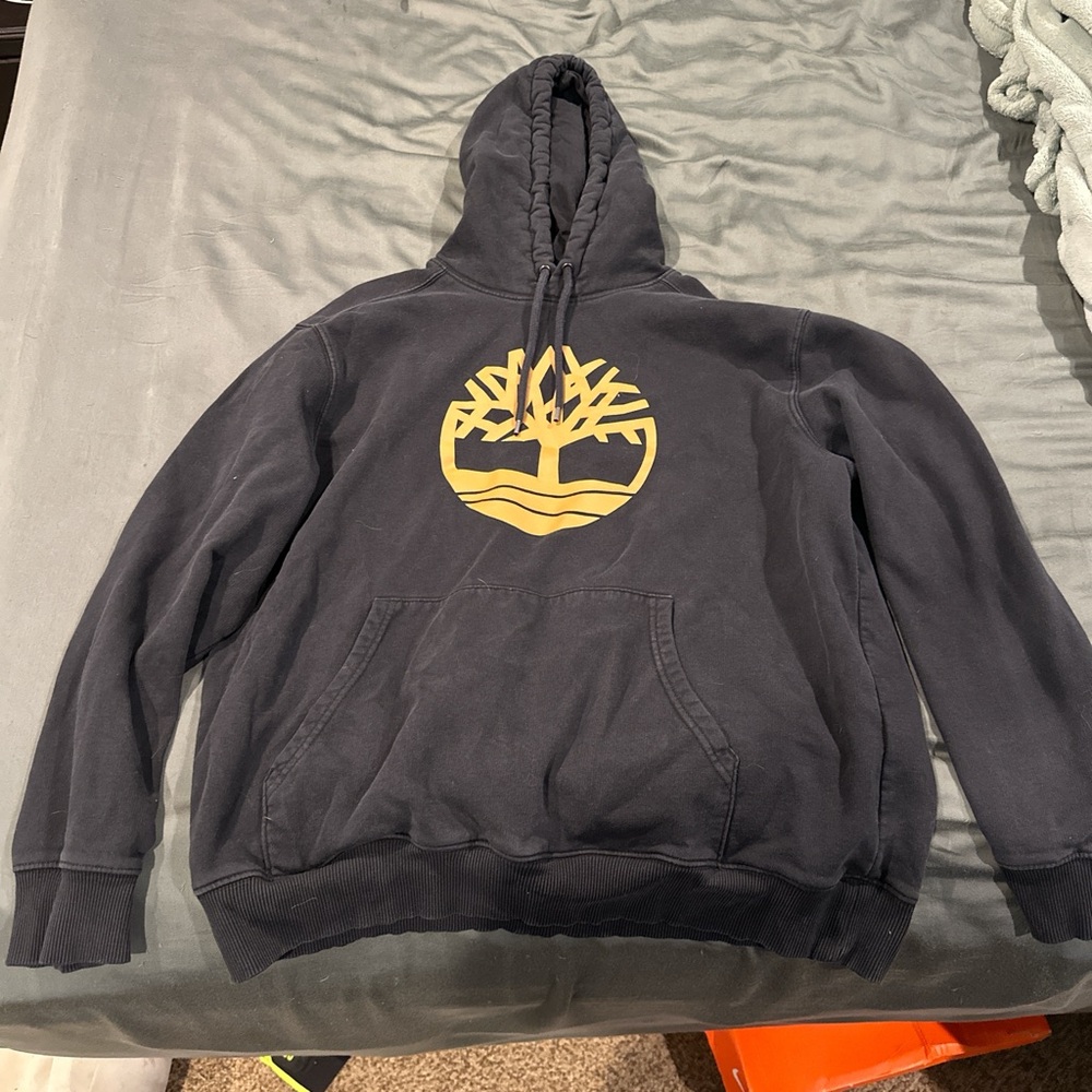 Timberland Men's Navy Hoodie with Gold Logo